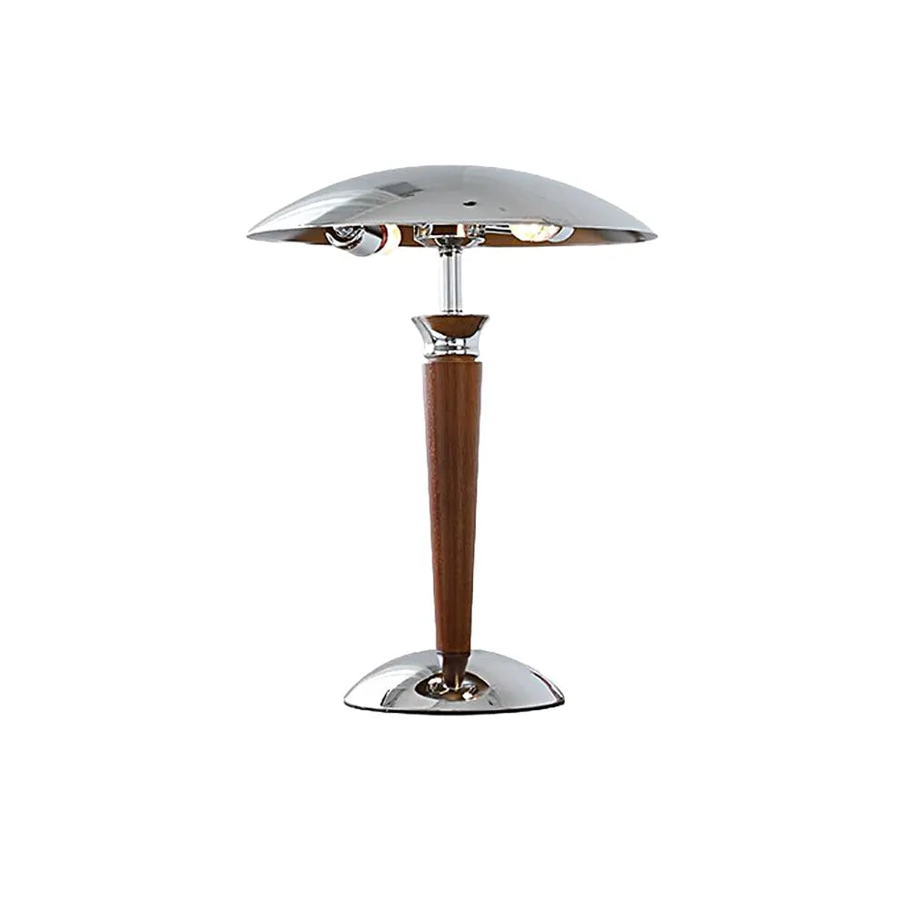 LumiVintage - Lampe de Table en Fer Chromé avec Abat-jour Champignon et Variateur en Bois 3 Positions - Rynova