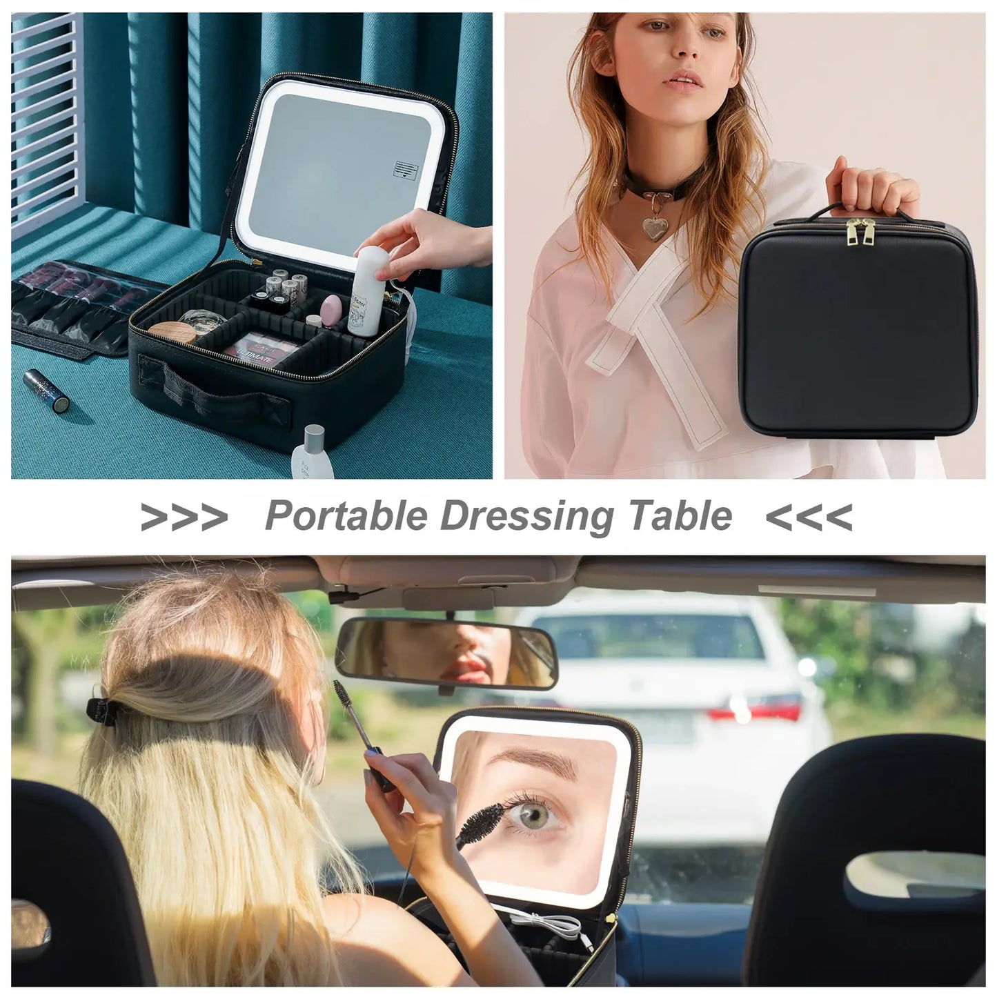 ÉclatVoyage - Trousse de Maquillage de Voyage avec Miroir LED - Rynova