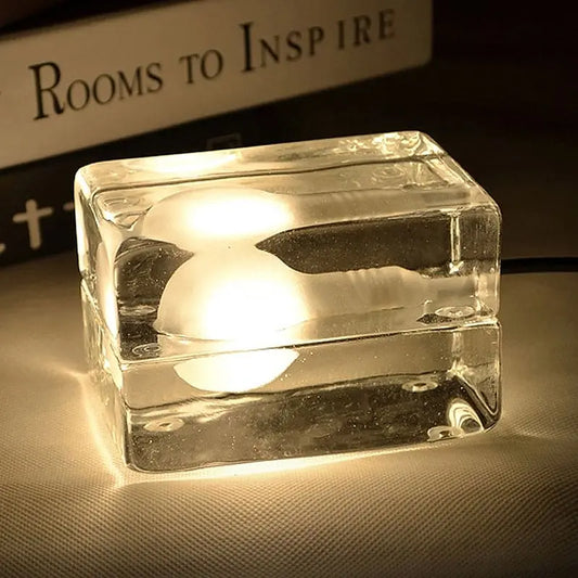 LumiCube - Lampe de table minimaliste avec cube en verre transparent - Rynova