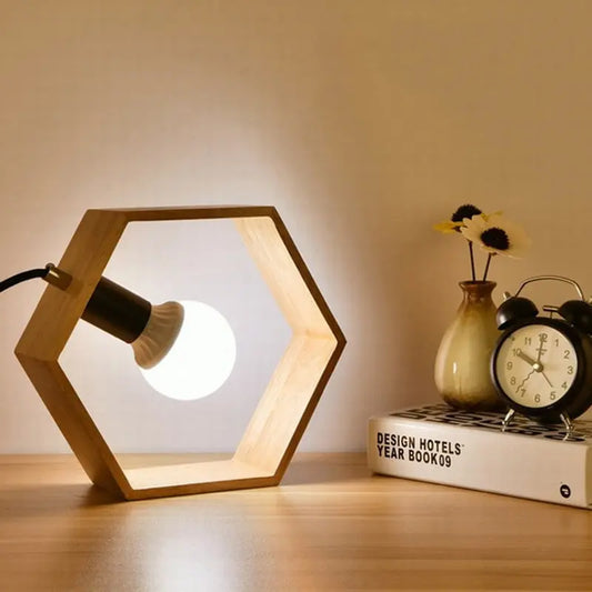 HexaLumi - Lampe de Table Hexagonale en Bois pour Ambiance Chaleureuse - Rynova