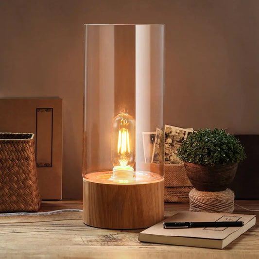 Lumeo - Lampe de Table Cylindrique Élégante avec Base en Bois - Rynova