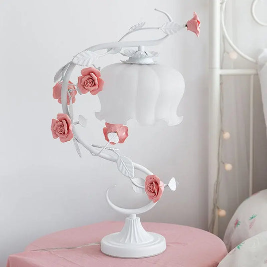 RoséePastorale - Lampe de Table en Style Champêtre avec Rose en Céramique - Rynova