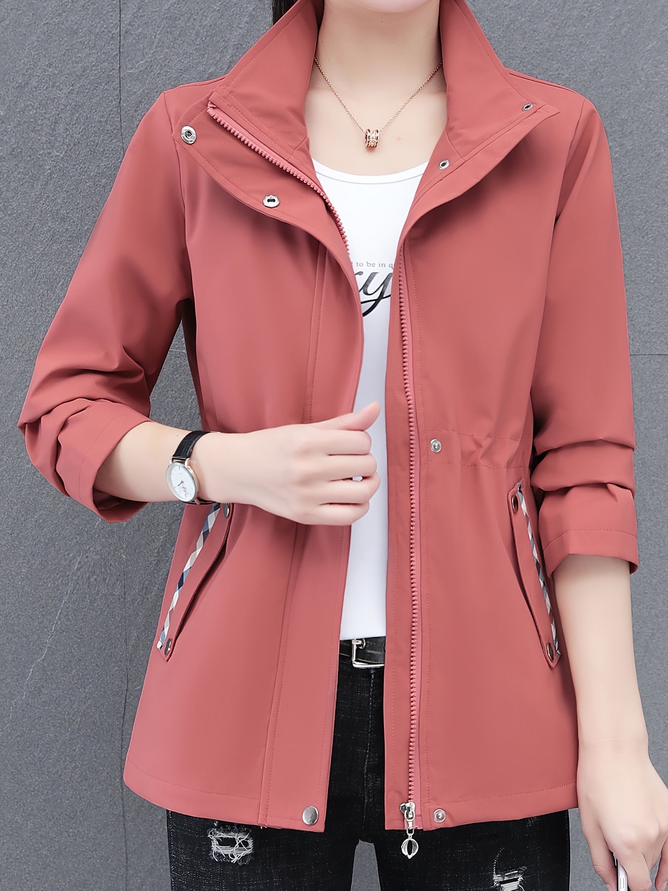 Luna Mode - Veste zippée rose avec contraste pour un look moderne - Rynova