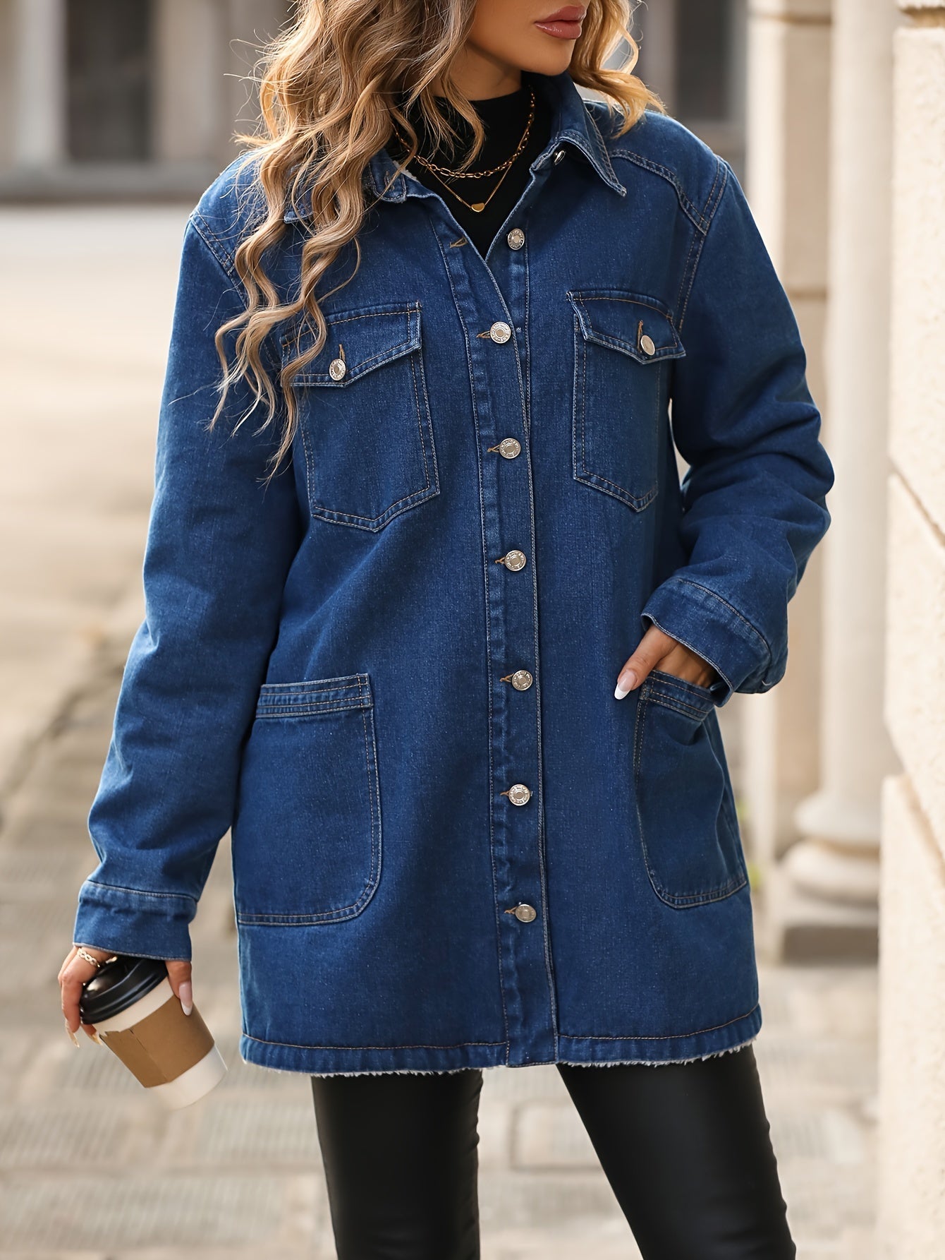 Denim Chic - Veste en denim bleu avec doublure en polaire pour femmes - Rynova