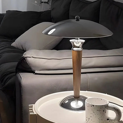 NostalgiaGlow - lampe de table en fer chromé vintage en forme de champignon avec variateur en bois à 3 niveaux - Rynova