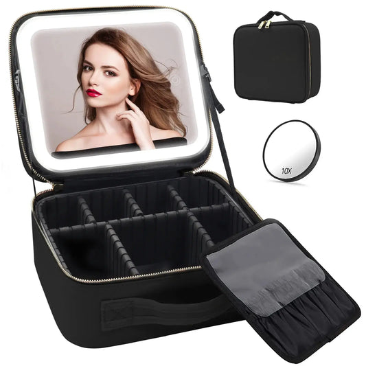 BeautiLux - Trousse de Maquillage de Voyage avec Miroir LED - Rynova