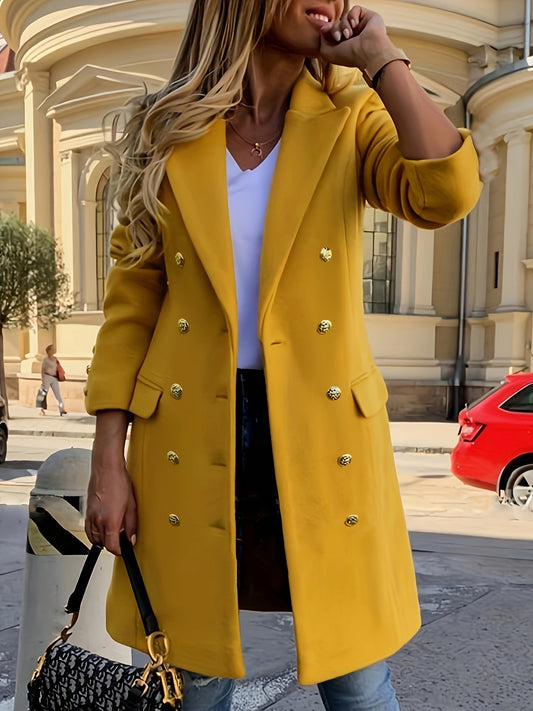 Mode Éclat - Manteau double boutonnage jaune pour femmes élégantes - Rynova