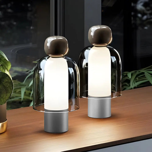 Clarté Nomade - Lampe de Table Rechargeable en Verre Transparent avec LED Dimmable - Rynova