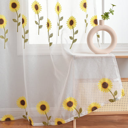 TournesolChic - Rideau Aéré Blanc à Motif de Tournesols pour une Décoration Fermière - Rynova