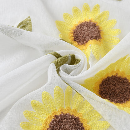 TournesolChic - Rideau Aéré Blanc à Motif de Tournesols pour une Décoration Fermière - Rynova