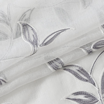 FloraÉlégante - Rideau en Polyester avec Motifs Floraux en Blanc et Gris - Rynova