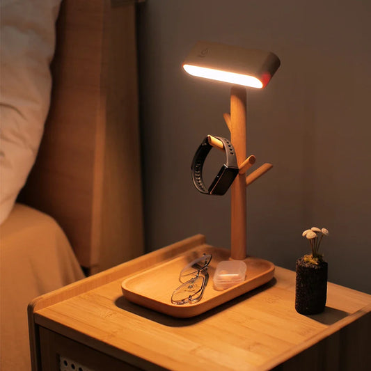 LumiBranch – Lampe de Table en Bois Dimmable avec Plateau de Rangement Pratique - Rynova