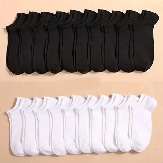 Chaussettes Bateau Unisexes - Lot de 10 Paires, Couleur Unie, Légères, Respirantes, Anti-Odeur et Absorbantes de Transpiration - Rynova