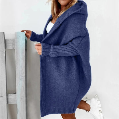 ChicConfort - Manteau en tricot oversized gris avec capuche - Rynova