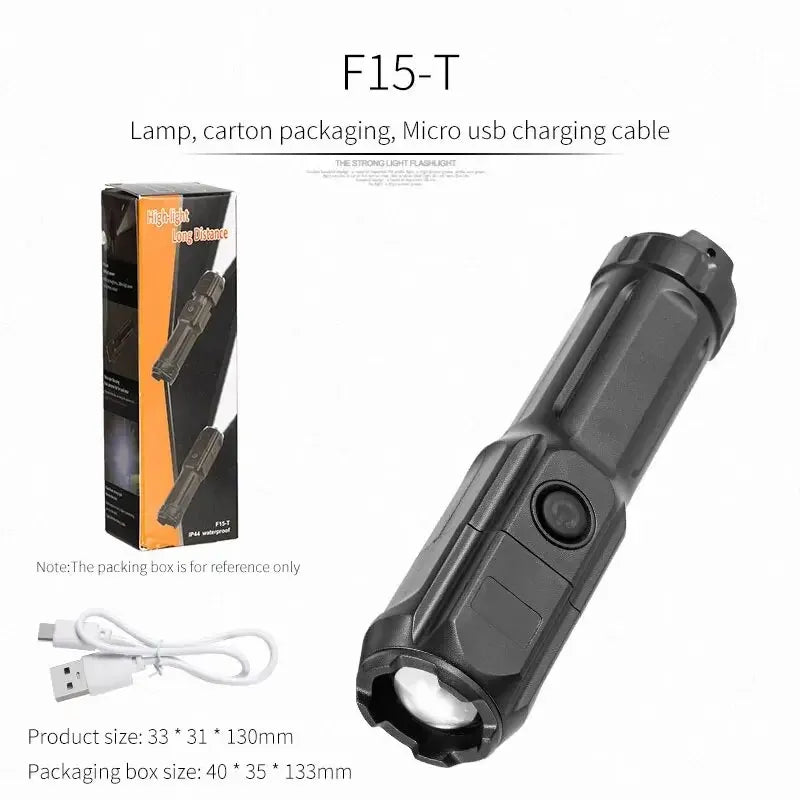 LumiTact - Lampe de Poche Tactique LED 4 Modes avec Zoom Télescopique, USB, Longue Portée et Éclairage Puissant pour Camping et Activités Extérieures - Rynova