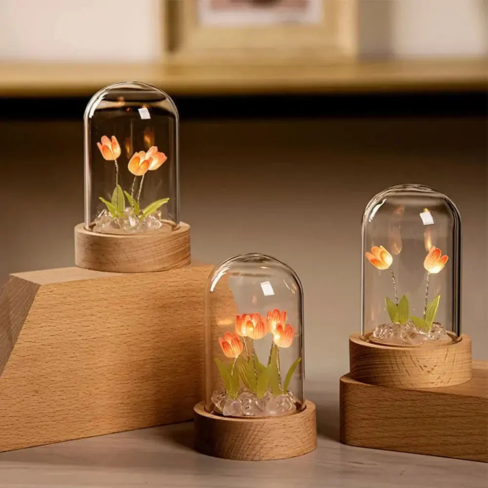 ÉclatTulipe - Lampe de Nuit Faite à la Main en Verre - Rynova