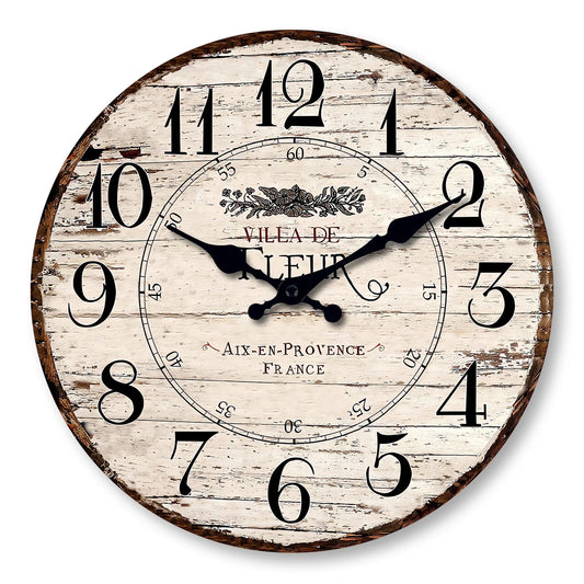 Horloge Murale Silencieuse CharmRustic – Finition Vintage en Bois, Sans Tic-Tac - Rynova