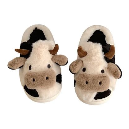 Chaussons Douillets en Peluche - Modèle Vache Amusant - Rynova