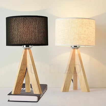 Lumière d'Éclat – Lampe de Table en Bois avec Abat-Jour Tissu Noir et Blanc