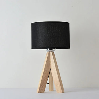 Lumière d'Éclat – Lampe de Table en Bois avec Abat-Jour Tissu Noir et Blanc