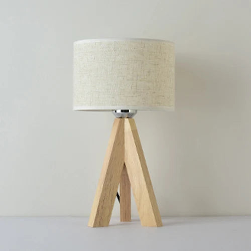 Lumière d'Éclat – Lampe de Table en Bois avec Abat-Jour Tissu Noir et Blanc