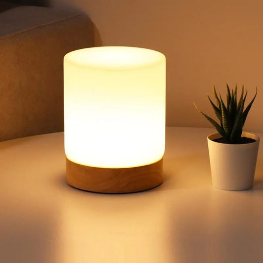 LumiGlow - Mini Lampe de Table en Verre Cylindrique avec Éclairage Activé par Touche à 360 Degrés - Rynova