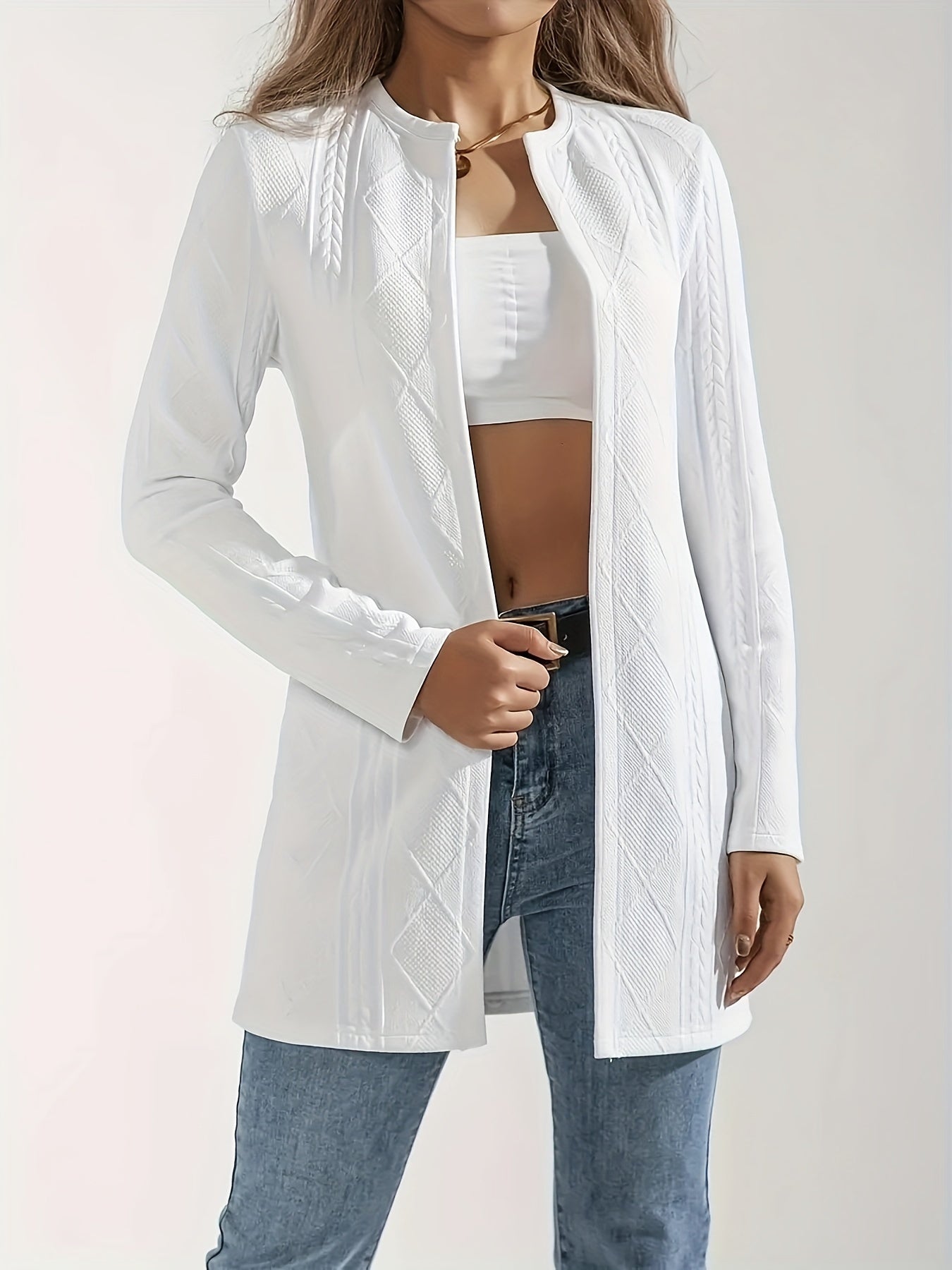 Clara Chic - Veste ouverte texturée blanche pour un style élégant - Rynova