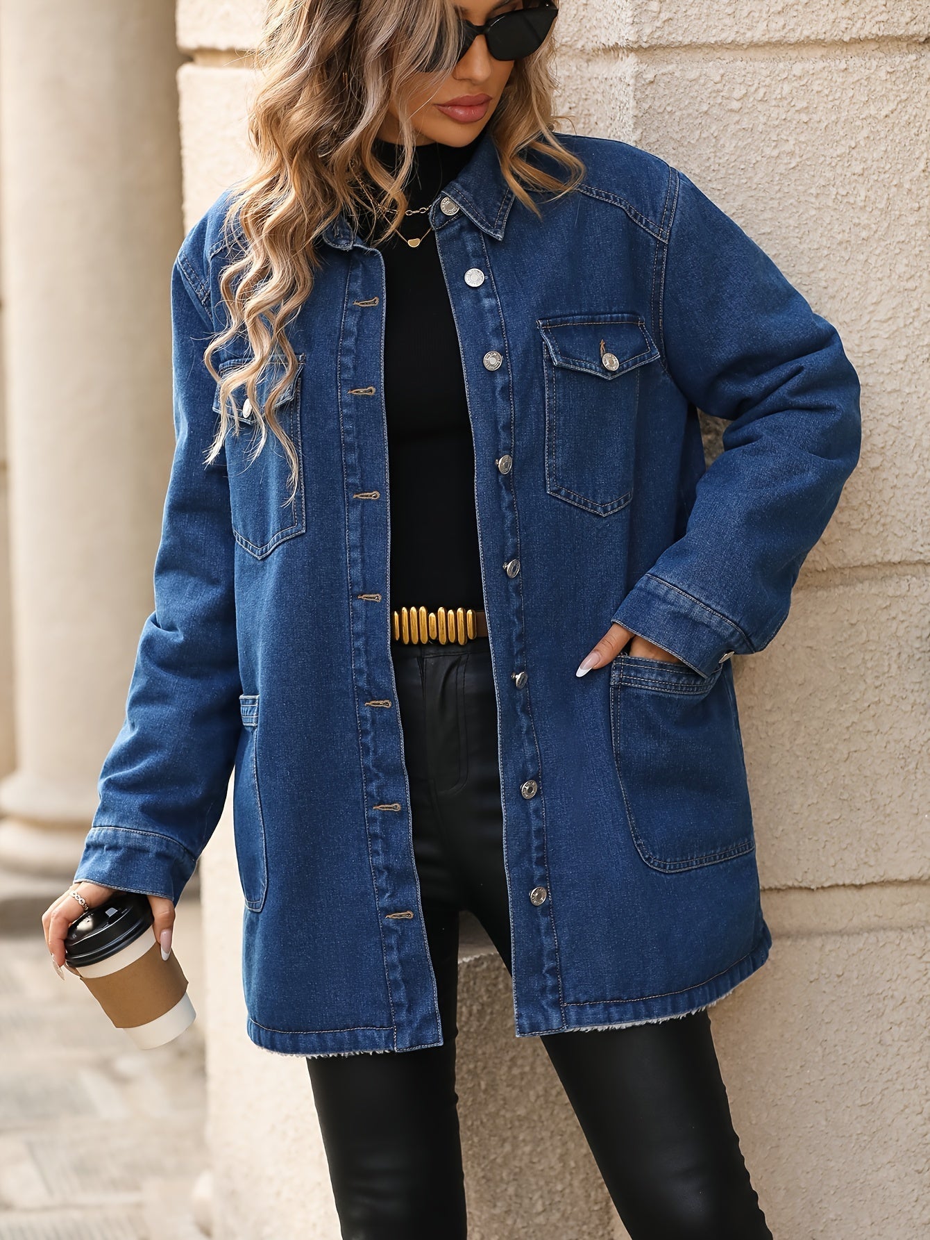 Denim Chic - Veste en denim bleu avec doublure en polaire pour femmes - Rynova