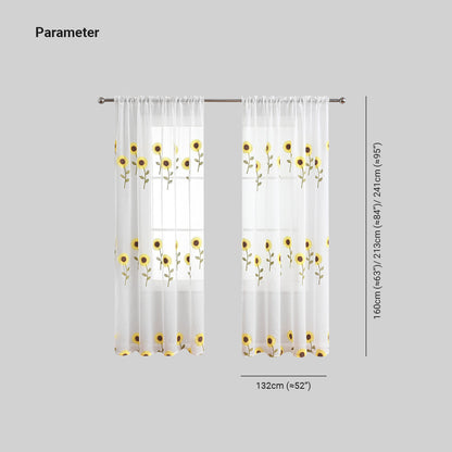 TournesolChic - Rideau Aéré Blanc à Motif de Tournesols pour une Décoration Fermière - Rynova