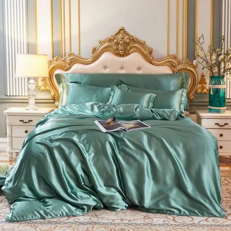 SilkHeaven - ensemble de literie en soie de luxe 4 pièces | Drap plat, housse de couette, 2 taies d'oreiller - Rynova