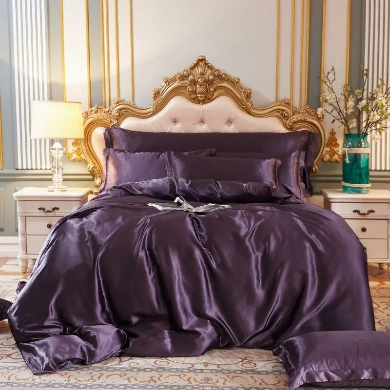 SilkHeaven - ensemble de literie en soie de luxe 4 pièces | Drap plat, housse de couette, 2 taies d'oreiller - Rynova