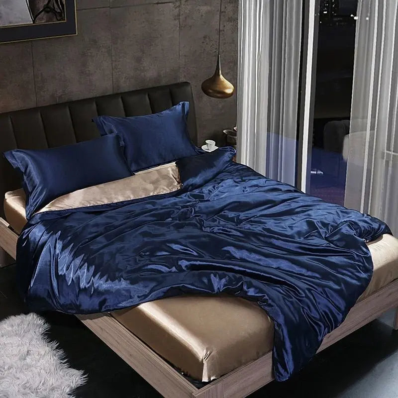 SilkHeaven - ensemble de literie en soie de luxe 4 pièces | Drap plat, housse de couette, 2 taies d'oreiller - Rynova