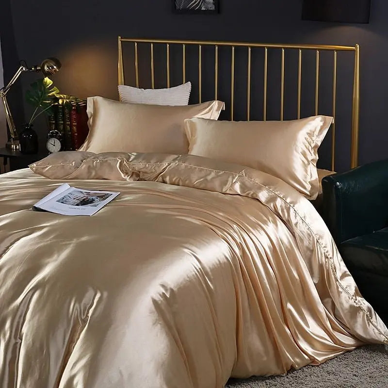 SilkHeaven - ensemble de literie en soie de luxe 4 pièces | Drap plat, housse de couette, 2 taies d'oreiller - Rynova