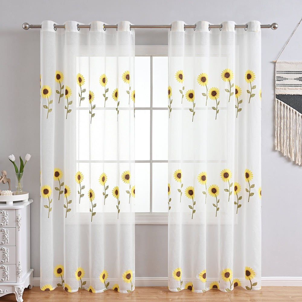 TournesolChic - Rideau Aéré Blanc à Motif de Tournesols pour une Décoration Fermière - Rynova