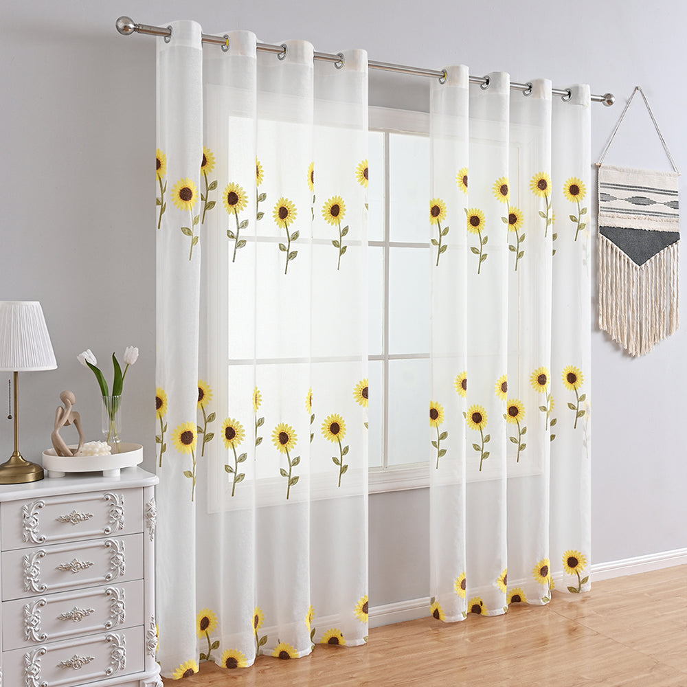 TournesolChic - Rideau Aéré Blanc à Motif de Tournesols pour une Décoration Fermière - Rynova